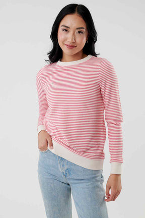 Autumn Stripes Pink Pullover Sweater Top