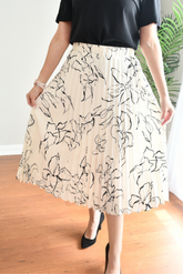 Abstract Flowers Pleated Midi Skirt