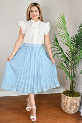 Charming Blue Pleated Midi Skirt