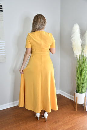 Sunny Bliss Belted Flared Yellow Midi Dress