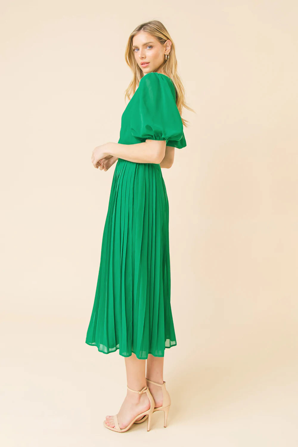 Perfect Occasion Green Pleated Dress